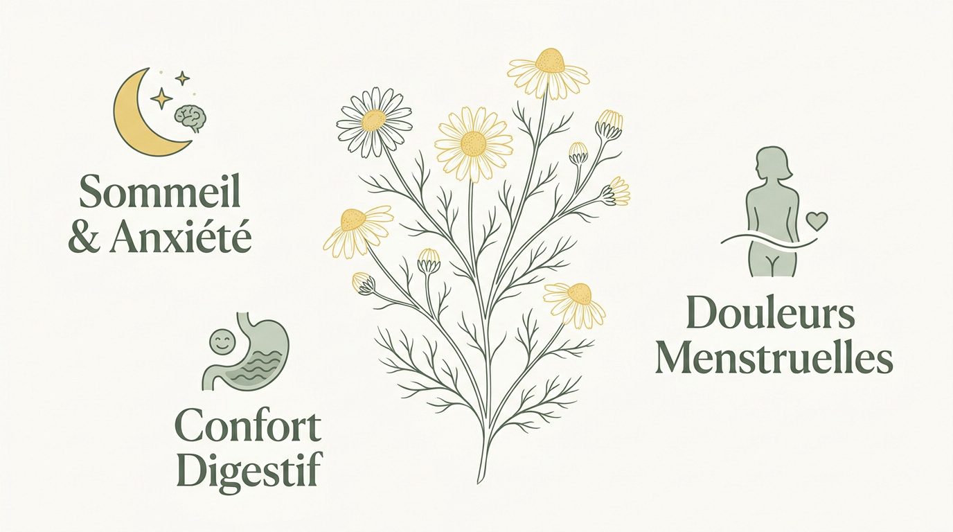 Fleurs de camomille séchées pour infusion apaisante et digestive