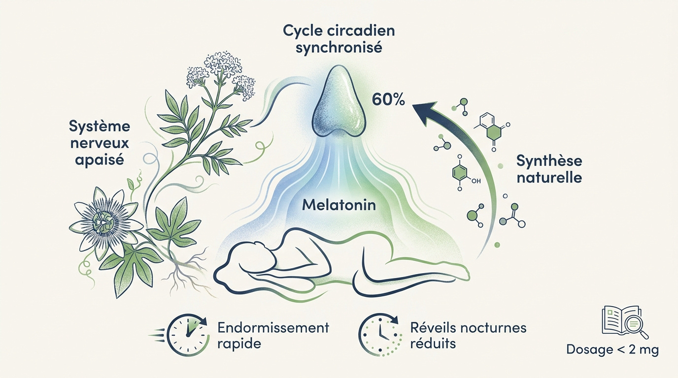 Schéma de la glande pinéale produisant la mélatonine pour le cycle circadien