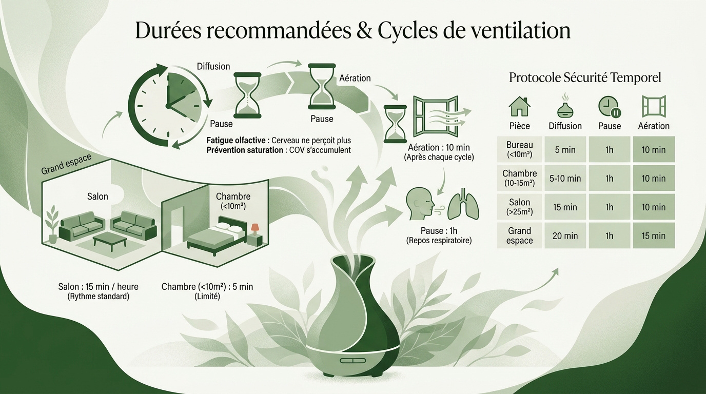 Tableau des cycles de diffusion et d'aération recommandés