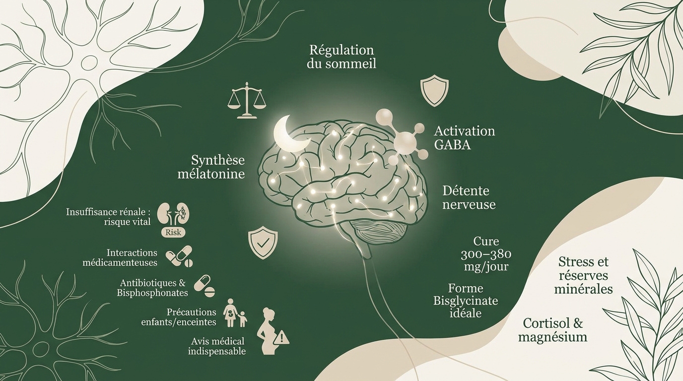 Représentation moléculaire du magnésium agissant sur les récepteurs neuronaux pour le sommeil