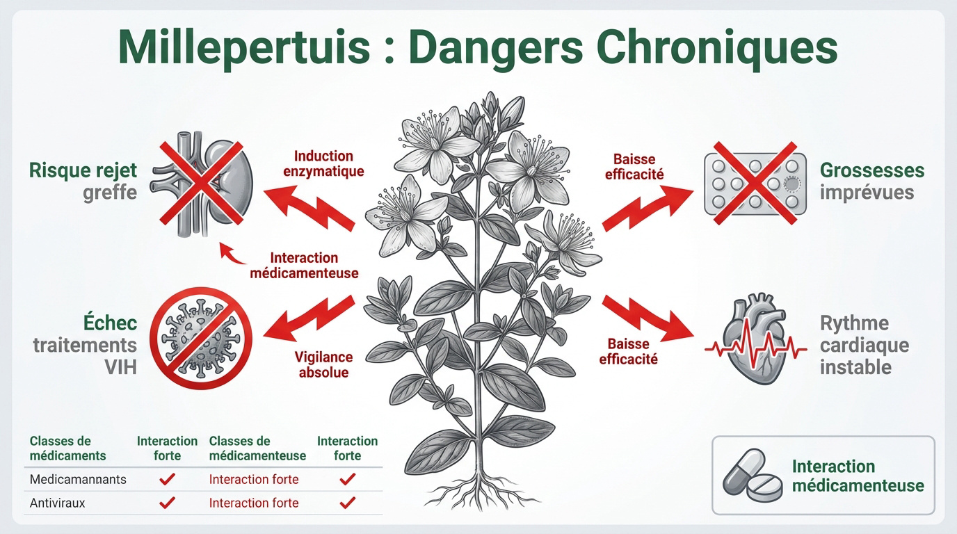 Fleurs de millepertuis jaune illustrant les risques d'interactions médicamenteuses