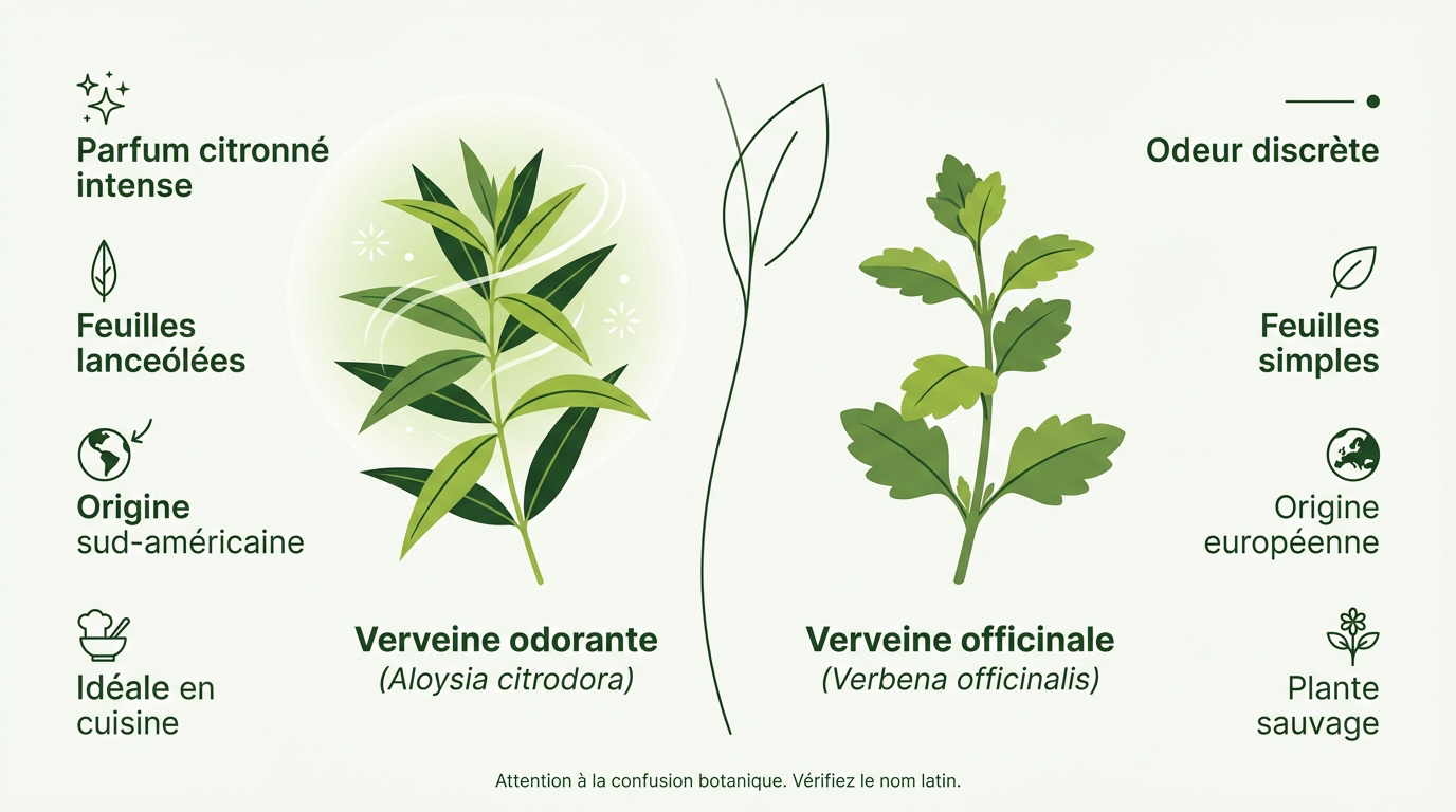 Comparaison visuelle entre les feuilles de verveine odorante et de verveine officinale