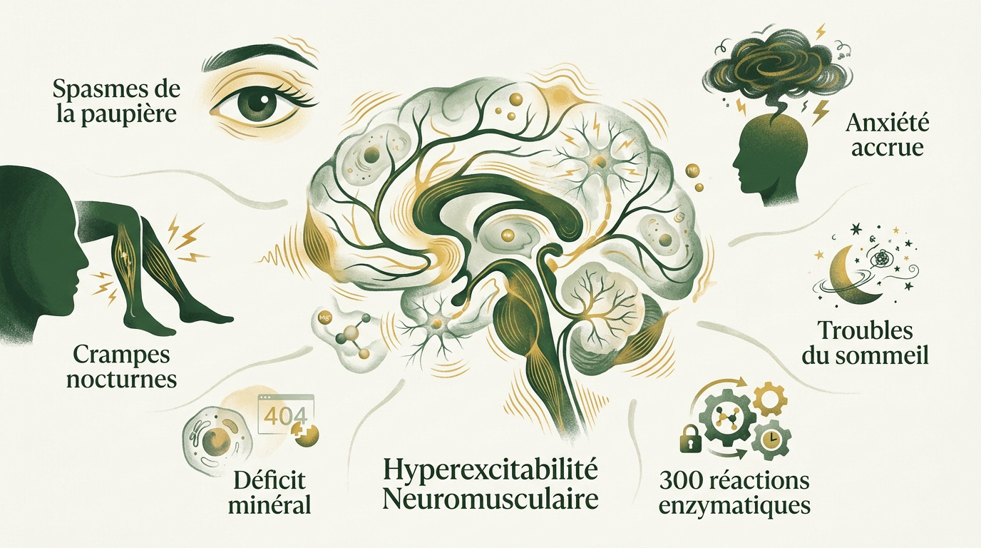 Illustration des symptômes physiques et psychiques liés à une carence en magnésium