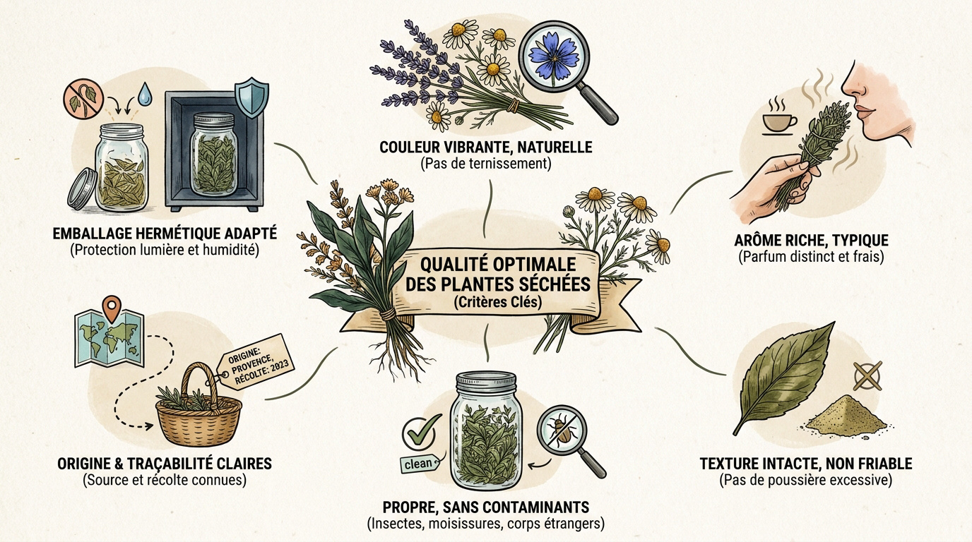 Critères de qualité pour l'achat de plantes séchées en vrac et bio